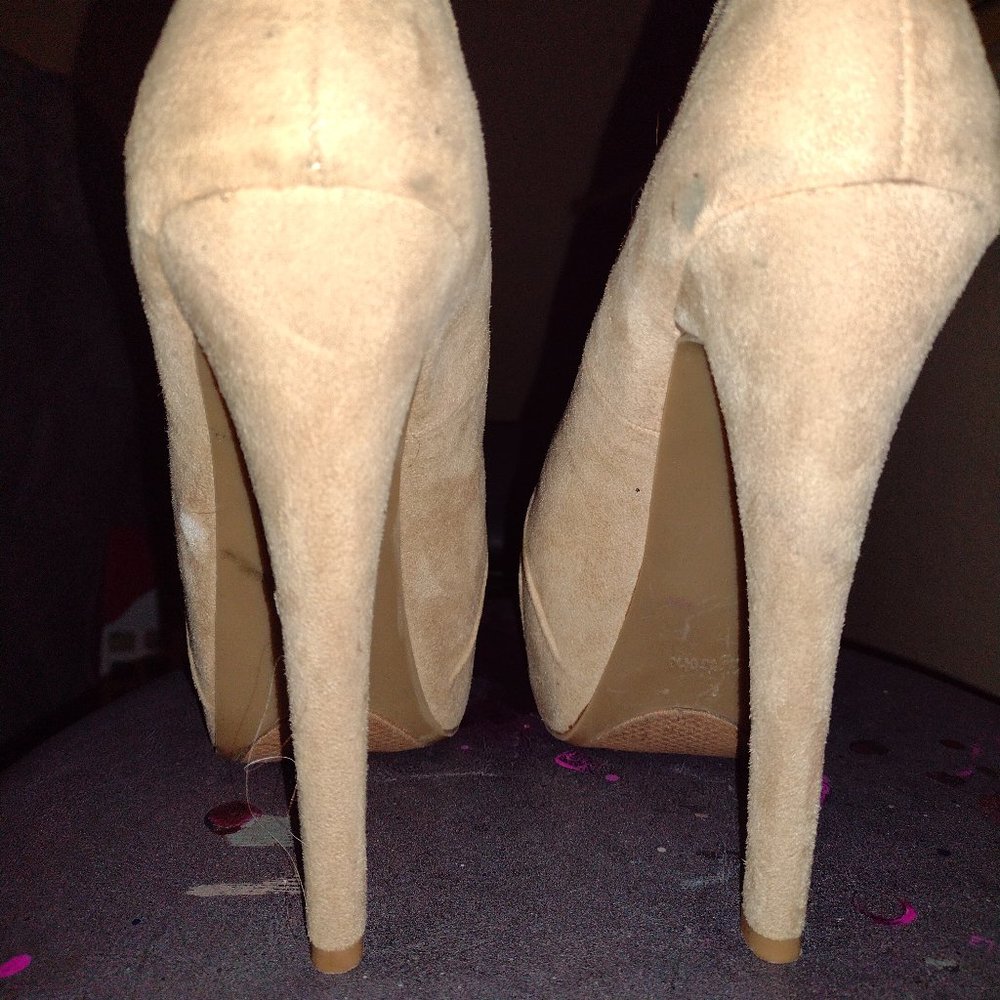 Beige Peep Toe Pumps